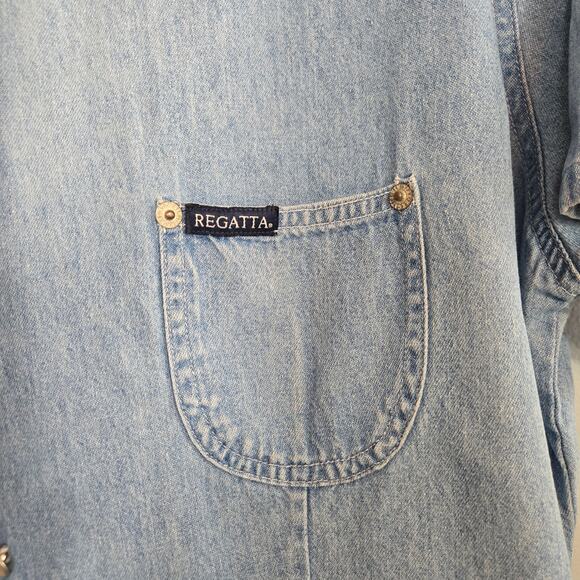 Regatta Women's Short Sleeve Full Button Front Light Blue Washed Denim Shirt - Picture 5 of 11